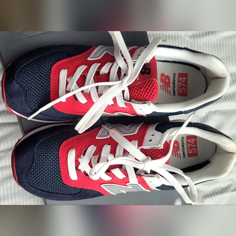 New Balance 574 Red and Navy Sneakers